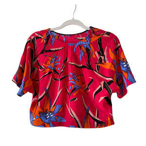 DVF Diane von Furstenberg Small Pintuck Print Silk Crop Top Floral Beachy EUC